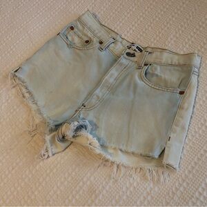 Re/Done Blue Jean Shorts Distressed Frayed Hem 25
